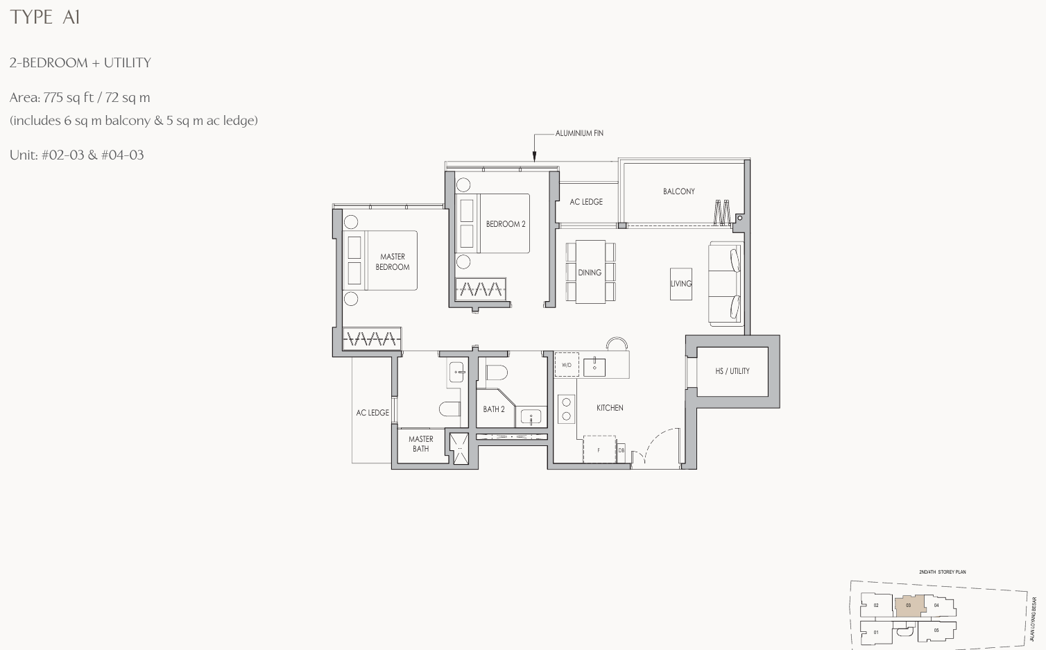Type A1 · 2-Bedroom + Utility · 775 sqft