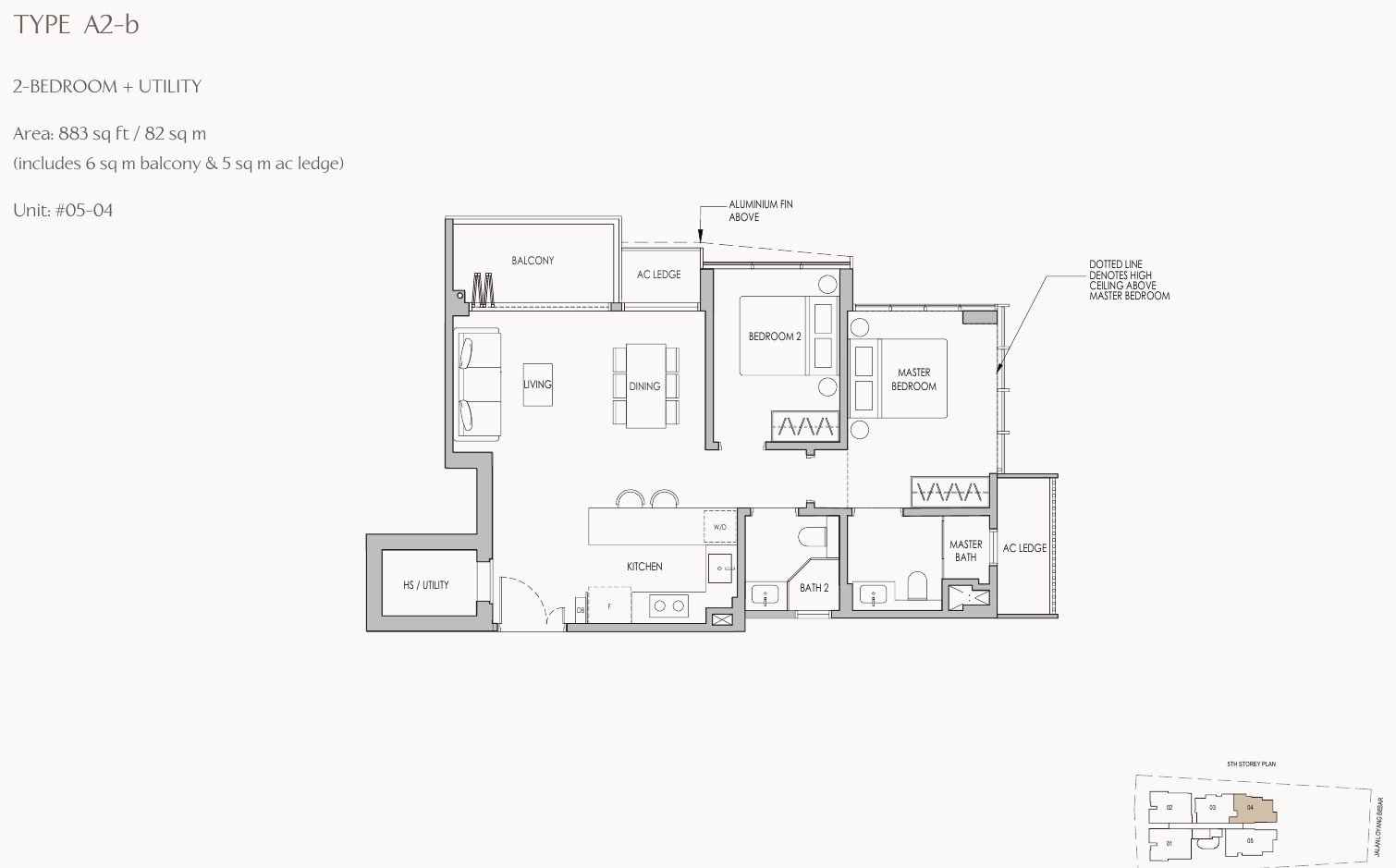 Type A2-b · 2-Bedroom + Utility · 883 sqft