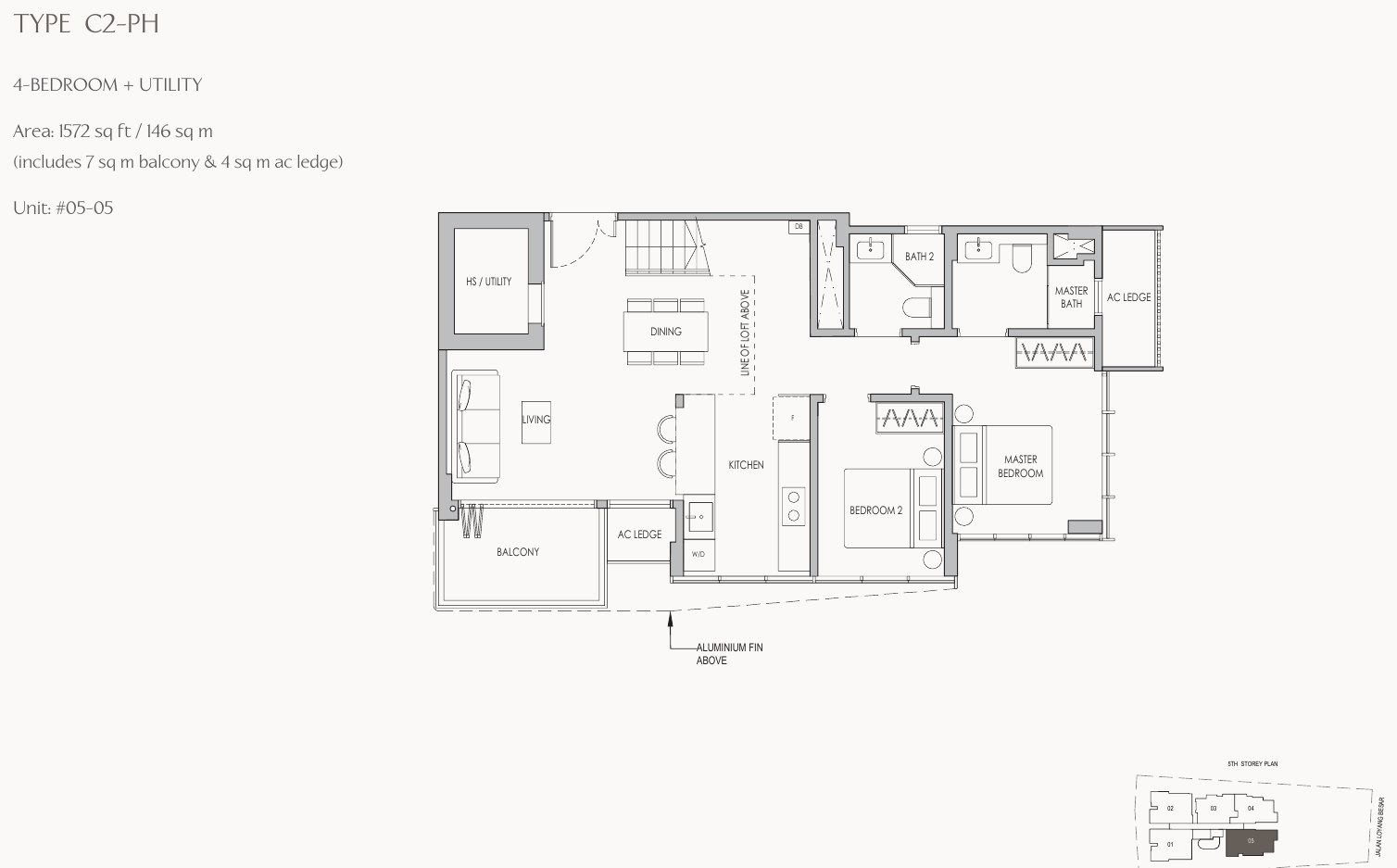 Type C2-PH · 4-Bedroom + Utility Penthouse · lower floor · 1,572 sqft